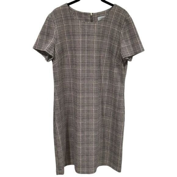 Calvin Klein Mauve and Black Striped Short Sleeve Midi Dress Career Capsule S/M - Picture 2 of 10